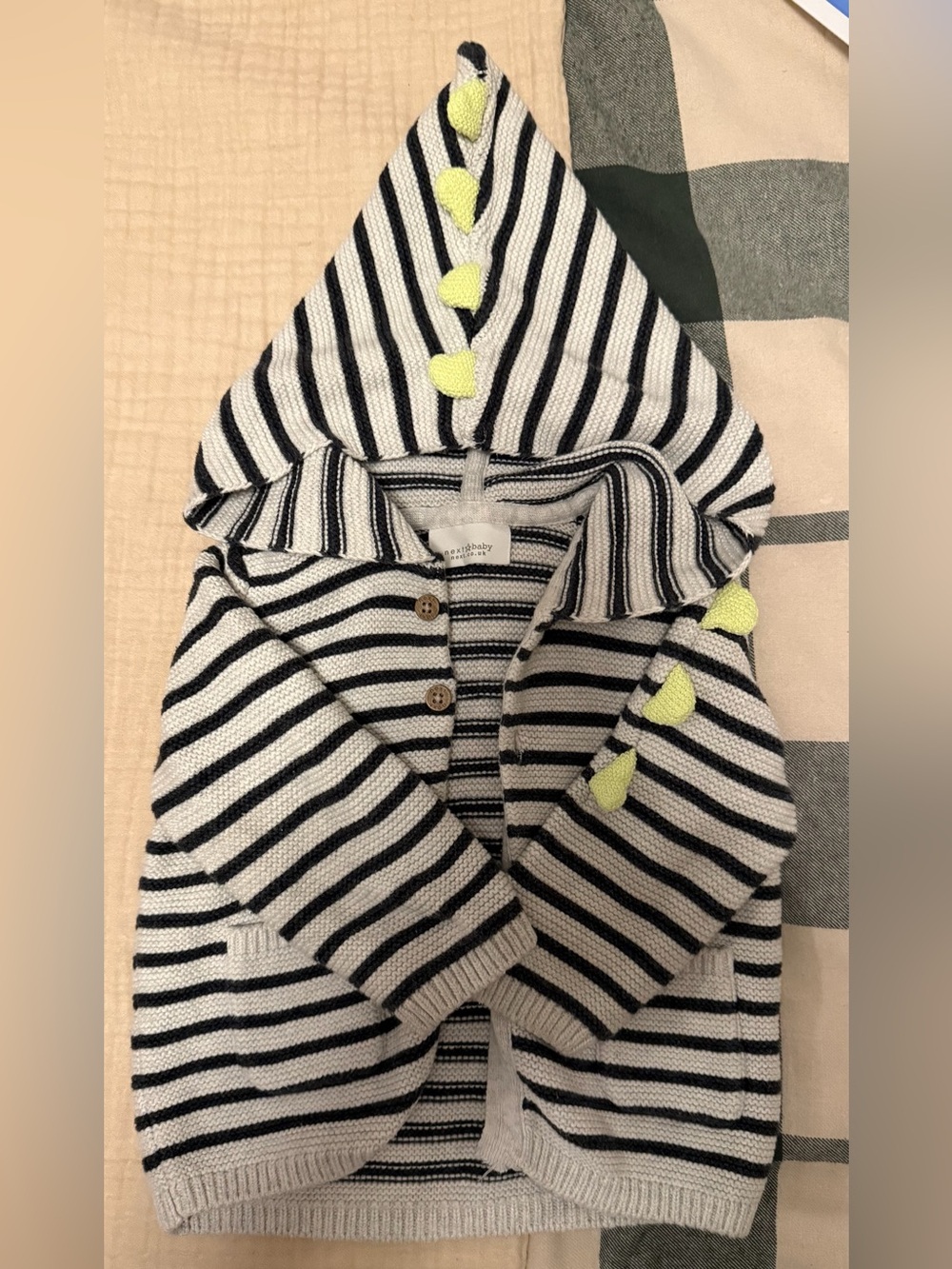 next Black & White Striped Hooded Cardigan with Neon Yellow Accents 6-9M